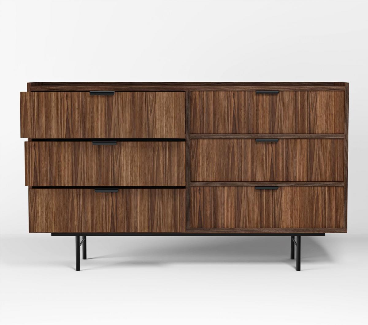 SIDEBOARD Nordiva 6S Warmia Walnut 150/90/40 cm – Metallgestell - Walnussfarben/Schwarz, Holzwerkstoff/Metall (150/90/40cm) - AX Living