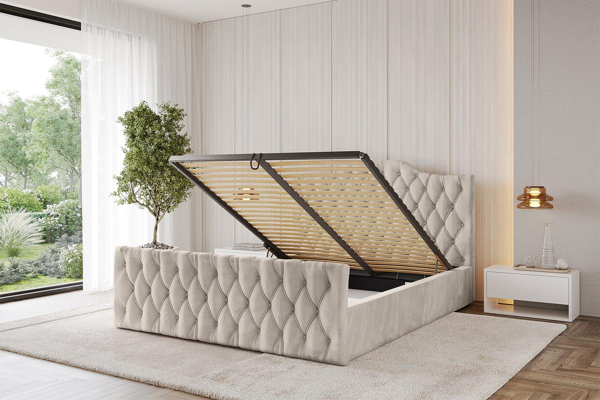 POLSTERBETT mit Bettkasten, Fußteil und Lattenrost, Boxbett mit Matratze H3/H4 - FALIO-Z 120x200 Beige - Beige, Holzwerkstoff/Textil (120/200cm) - ALTDECOR