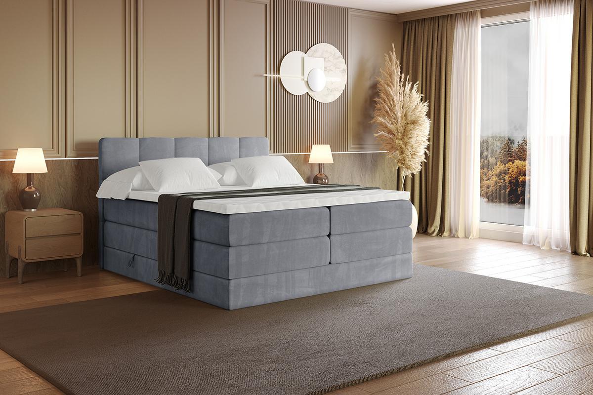 BOXSPRINGBETT mit Matratze H3|H4 und Lattenrost - LIRO KING-200x200 - Grau Casablanca - Grau, Holzwerkstoff (200/200cm) - ALTDECOR