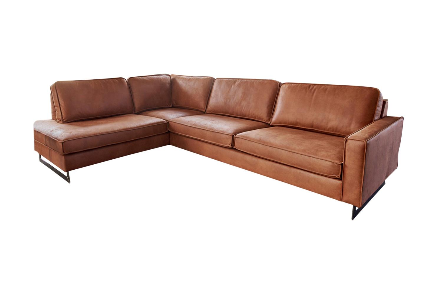 ECKSOFA VILNIUS Braun Lederfaserstoff - Schwarz/Braun, Leder/Metall (290/217cm) - KAWOLA
