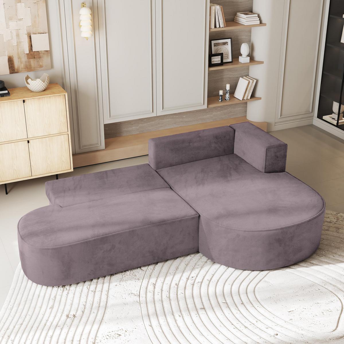ECKSOFA CORTIO M R-S Lila Velours-Stoff mit Schlaffunktion - Lila/Grau, Holz/Kunststoff (265/174cm) - MASSENO