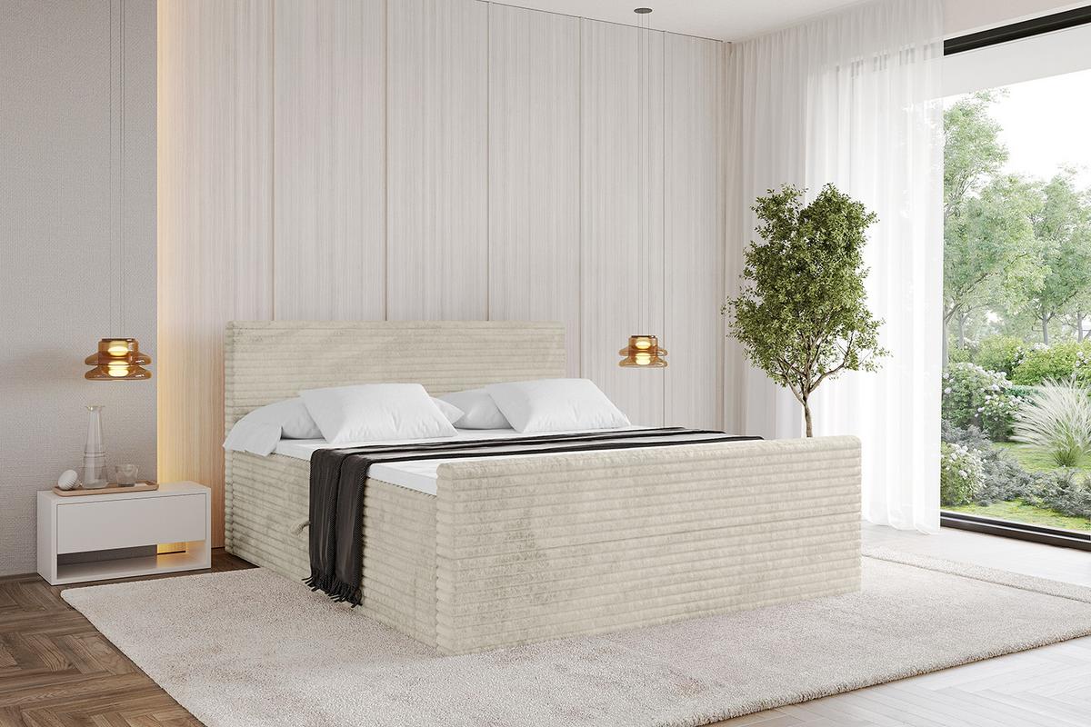 BOXBETT mit Matratze H3 und Lattenrost - TOLO-Z-v1 - 120x200 Cord - Creme - Champagner, Holzwerkstoff (120/200cm)