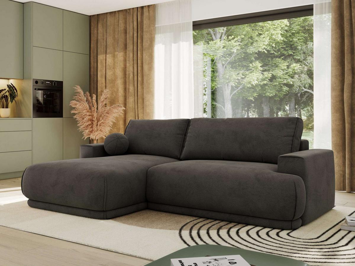 ECKSCHLAFSOFA RINA L Dunkelgrau Velvet - links - Dunkelgrau/Schwarz, Kunststoff/Textil (267/170cm) - MKS