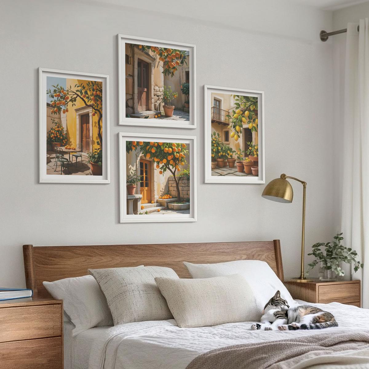 BILDER SET 4er Set - 50x50 cm & 40x60 cm Weißer Rahmen - Zitrusfrüchte in der Sonne - Weiß, Kunststoff (50/50cm) - TULUP