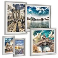 BILDER SET 5er Set - 50x50 cm & 20x30 cm & 40x60 cm Silberner Rahmen - Abstrakte geometrische Formen - Silberfarben, Kunststoff (40/60cm) - TULUP
