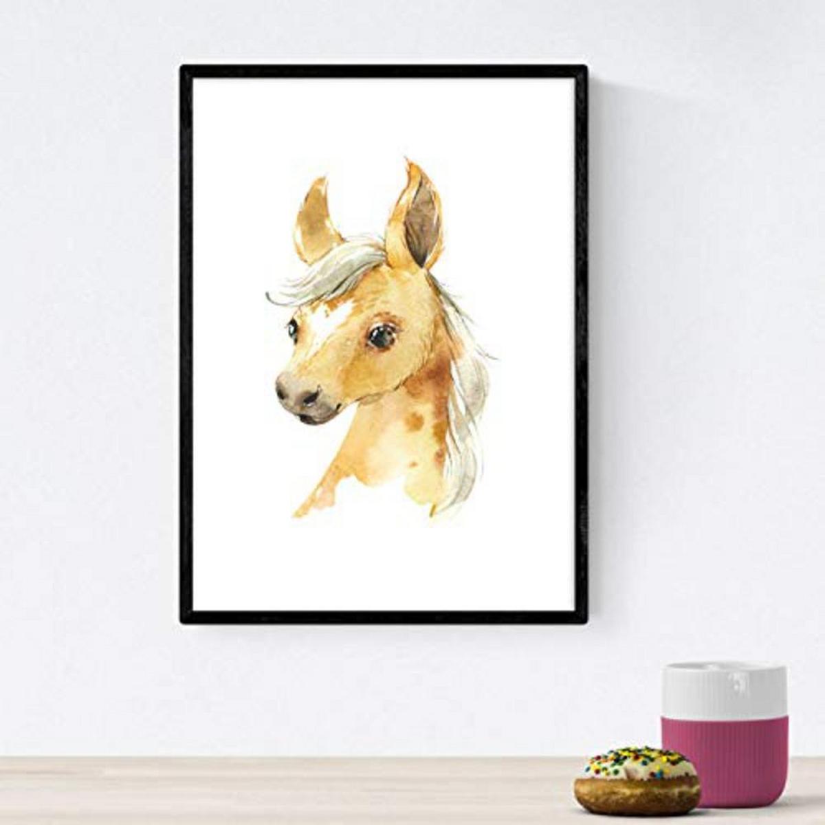 POSTER Set mit 4 Burro Horse Cow und Kaninchen A4 Schwarzer Rahmen - Schwarz, Papier (29.7/3cm) - Nacnic