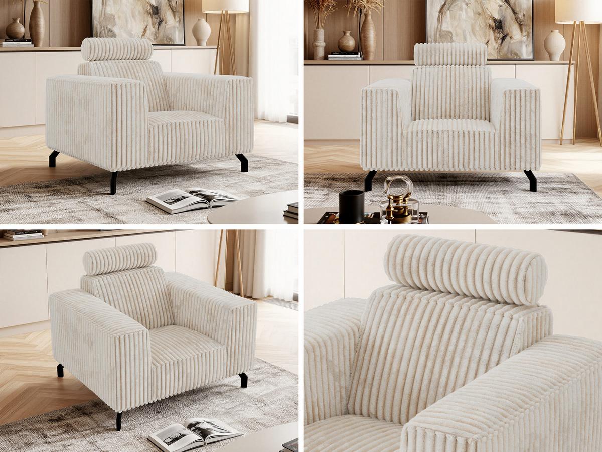 SESSEL VESANO - Beige Cord - Beige/Creme, Textil/Metall (109/90/95cm) - MKS