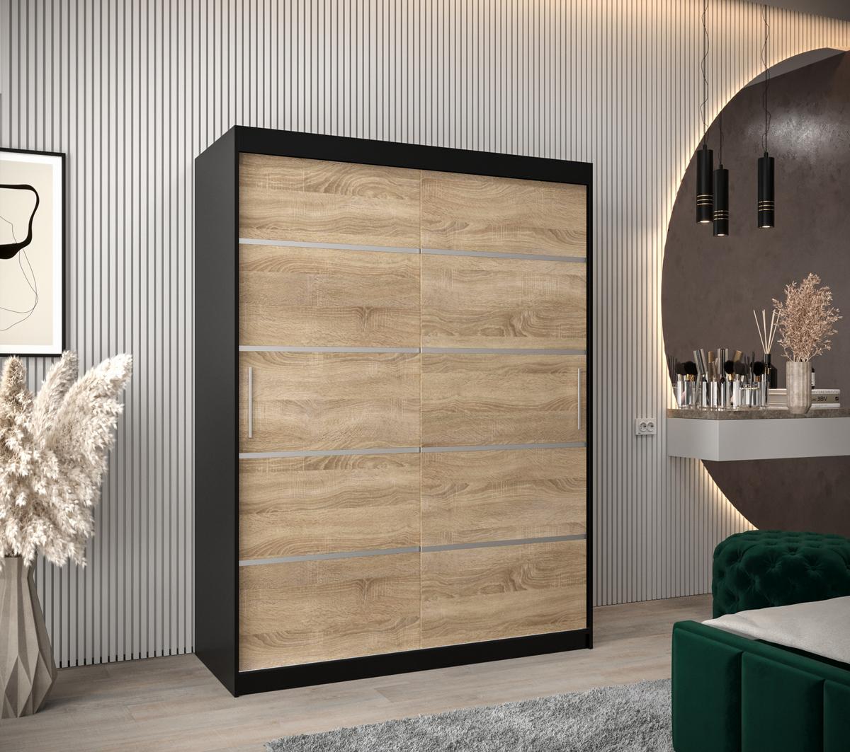 SCHWEBETÜRENSCHRANK 200/150/62 2-türig - Silberfarben/Weiß, Holz/Kunststoff (150/200/62cm) - MÖBEL KRYSPOL