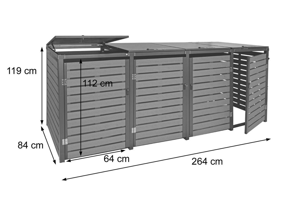 MÜLLTONNENVERKLEIDUNG 4ER Anthrazit - Anthrazit, Metall (264/119/84cm) - MCW