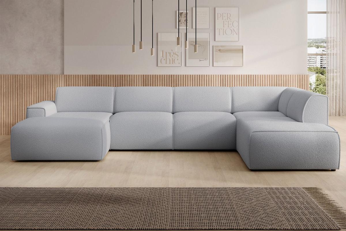 WOHNLANDSCHAFT Bouvi Hellgrau rechts - Hellgrau/Schwarz, Kunststoff/Textil (220/378cm) - Selsey
