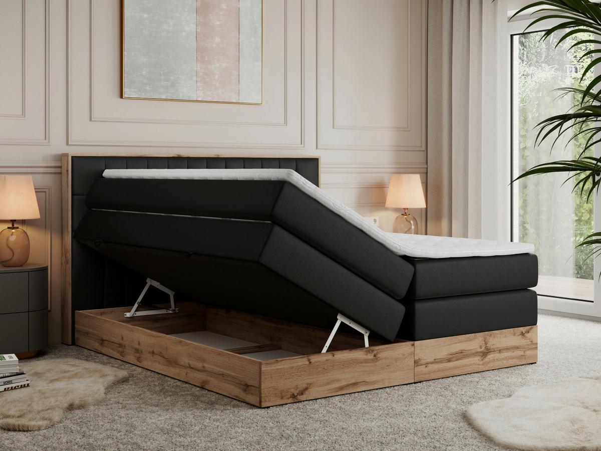BOXSPRINGBETT AMORE KING 140/200 Schwarz Kunstleder - H3 - Schwarz, Holz/Textil (140/200cm) - MKS