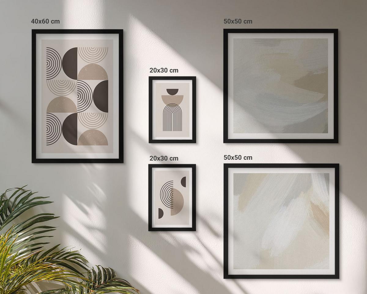 BILDER SET 5er Set - 50x50 cm & 20x30 cm & 40x60 cm Schwarzer Rahmen - Abstrakte geometrische Muster - Schwarz, Kunststoff (40/60cm) - TULUP