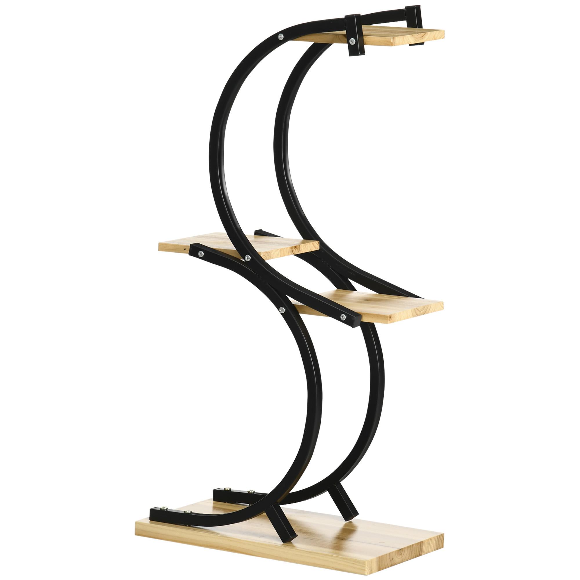 PFLANZENREGAL, Tannenholz, Eisen, Natur+Schwarz - Multicolor, Holz (25/91/46cm) - Outsunny