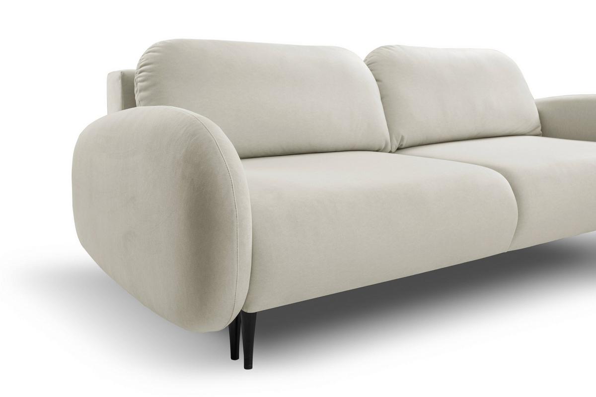 BETTSOFA AGIO Beige Plüsch-Stoff mit Schlaffunktion - Beige, Holz (232/95/109cm) - MASSENO