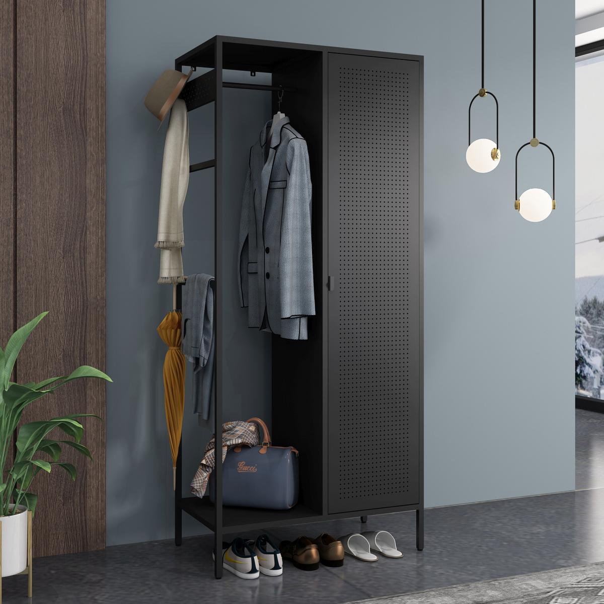 KLEIDERSCHRANK Puumala - Schwarz, Metall (80/180/45cm) - [en.casa]
