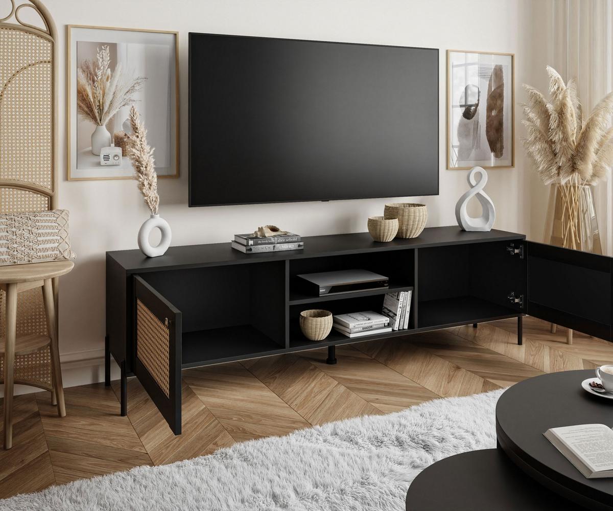 TV-ELEMENT VIENNA 3D mit Wiener Geflechtimitation / Schwarz - Schwarz, Holzwerkstoff (180/49/40cm) - Lookway