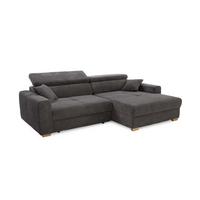 ECKSOFA mit elektrischer Sitztiefenverstellung, Kopflehnen verstellbar, USB-A und USB-C Ladefunktion B277/T187/H109 cm, Cord Dunkelgrau / 15402 - Dunkelgrau/Eichefarben, Eichenholz/Textil (277/187cm) - luma-home