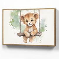 WANDLEUCHTE MIT AKKU Löwe - Tier - Kinder - Dschungel 90x60 cm - Weiß, Holzwerkstoff (90/60/8cm) - OnlyWow