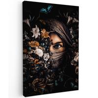 LEINWANDBILD Frau - Luxus - Blumen - Schmetterling - Porträt Deko Groß 90x140 cm - Schwarz, Textil (90/140cm) - MuchoWow