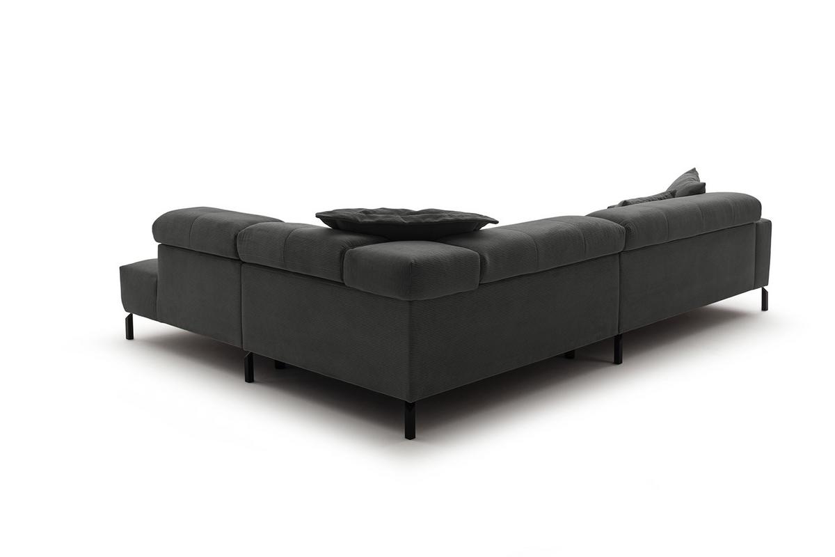 ECKSOFA MIT MOTORISCHEM SITZVORZUG OHIO Anthrazit Cord Relaxfunktion - Anthrazit/Schwarz, Textil/Metall (311/219cm) - KAWOLA