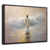 LEINWAND Bilder mit Rahmen - Gemälde - Welle - Jesus - Abstrakt - 40x30 - Goldfarben, Textil (40/30cm) - MuchoWow