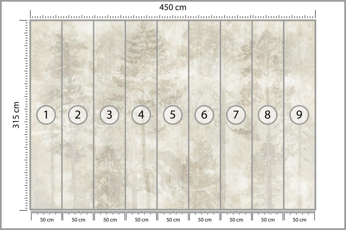 FOTOTAPETE für Wohnzimmer Boho Wald Bäume Beton Abstrakt Vintage Beige 450x315 - Beige/Braun, Papier (450/315cm) - Muralo