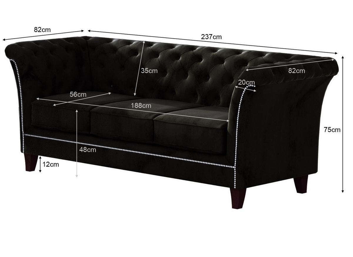 SITZGARNITUR 3+2+1 Chesterfield Fusion Schwarz Samt - Schwarz/Braun, Holz/Textil (237/75/82cm) - S-Style Möbel