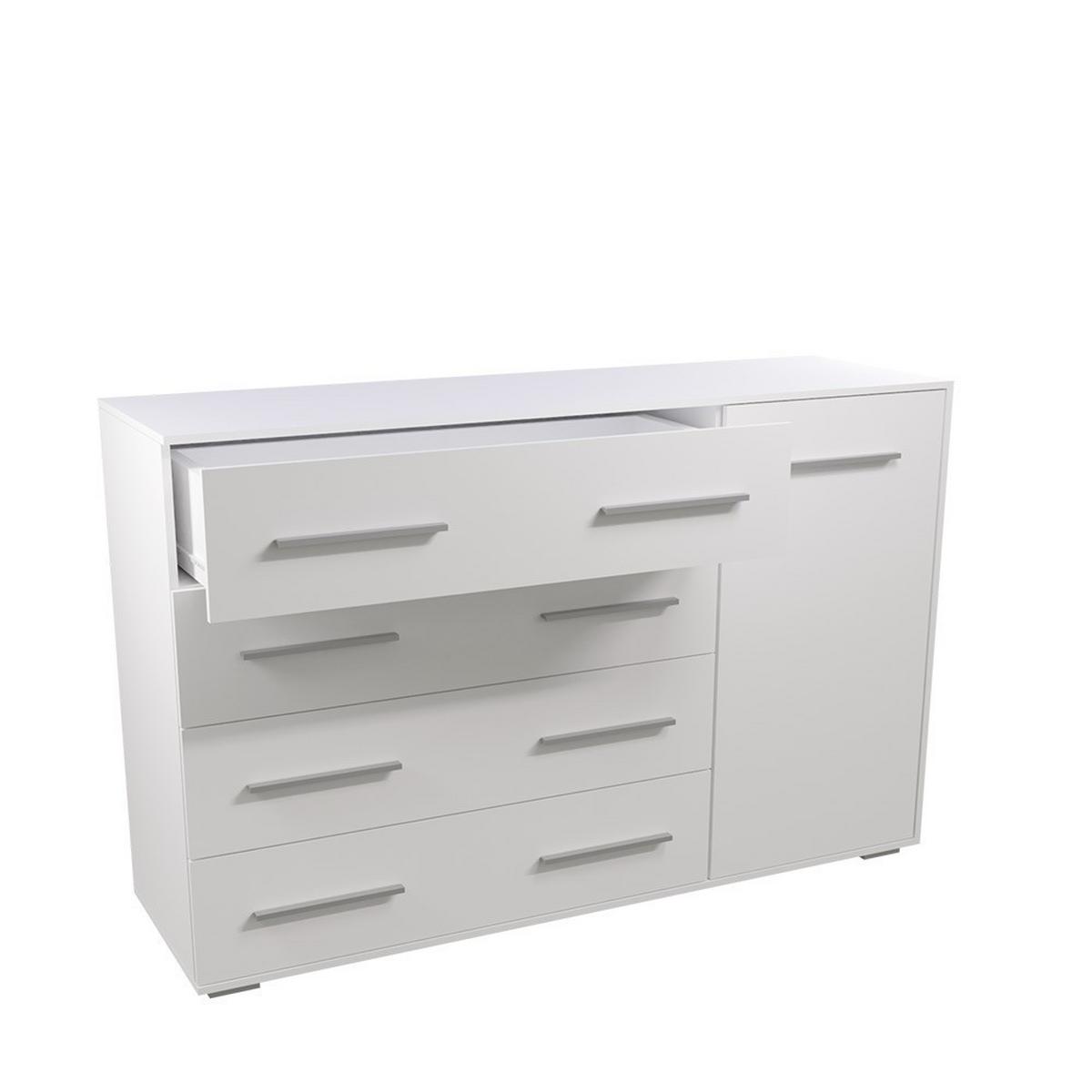 KOMMODE Frida 02 Weiß/Weiß 1D4S 135 cm - Alufarben/Weiß, Holzwerkstoff/Kunststoff (135/95/45cm) - imoebel24