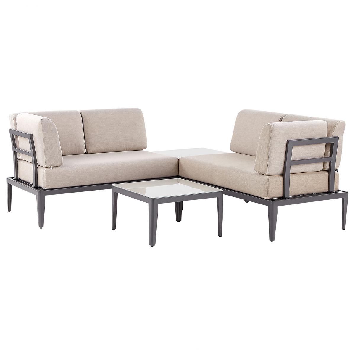 LOUNGE SET 6-Sitzer grau rechtsseitig modular Auflagen beige Rima III - Grau, Metall - Beliani
