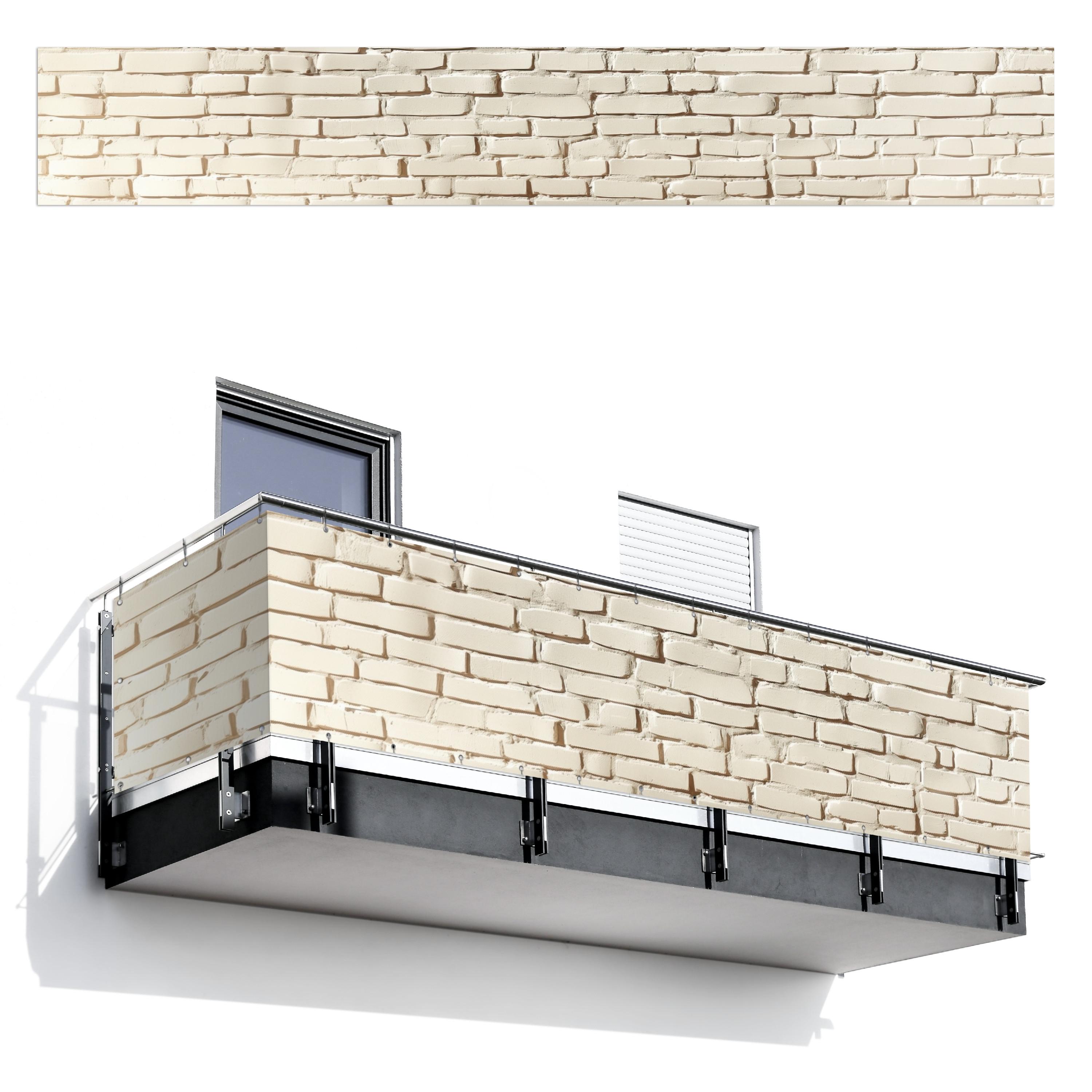 BALKON-SICHTSCHUTZ Ziegel - Wand - Licht - Weiß Groß 500x80 cm - Creme, Kunststoff (500/80cm) - MuchoWow