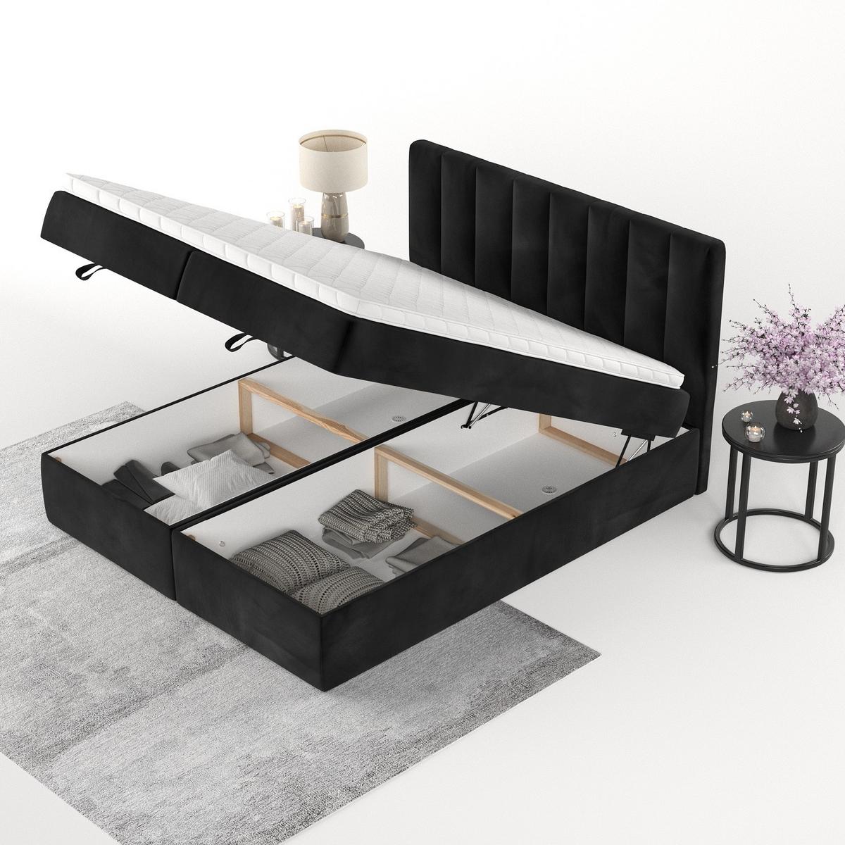 BOXBETT Lusso 140/200 cm Schwarz im Kronos Stoff - Schwarz, Holz/Holzwerkstoff (140/200cm) - AltaBeds