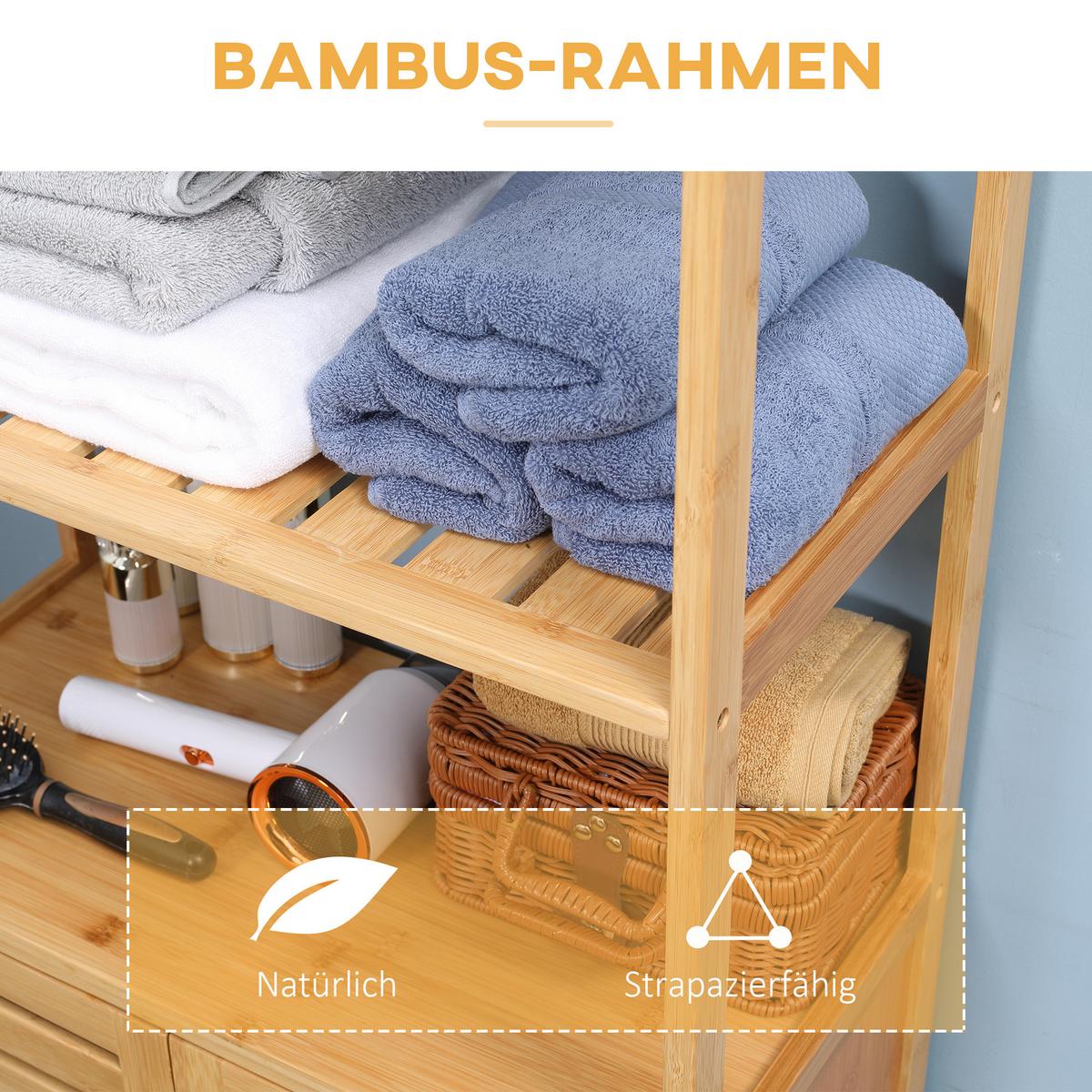 BADEZIMMERSCHRANK Bambus Naturholz - Naturfarben, Holz (30/120/60cm) - Kleankin