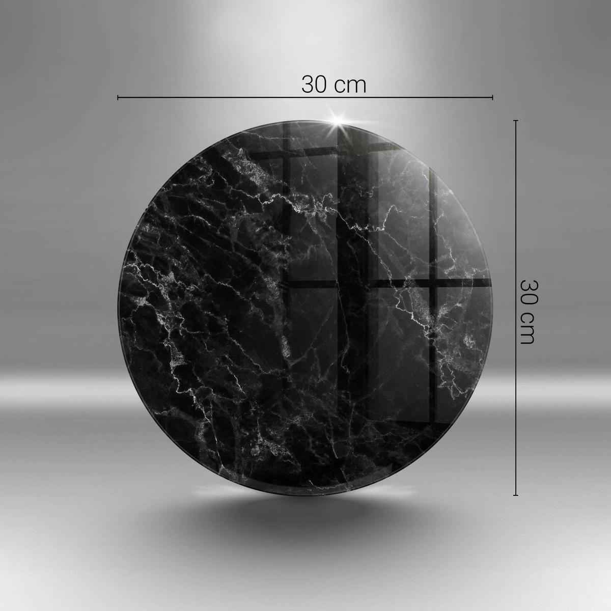 GLASPLATTE Ø 30 cm Eleganter Marmor - Schwarz Hochglanz, Glas (30/30cm) - Wallfluent