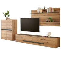 WOHNWAND Evoke Eiche, grau inklusive Beleuchtung, Wohnkombination Set 3-teilig, 343 cm - Eichefarben/Schwarz, Holzwerkstoff/Kunststoff (360/180/45cm) - Furn.Design
