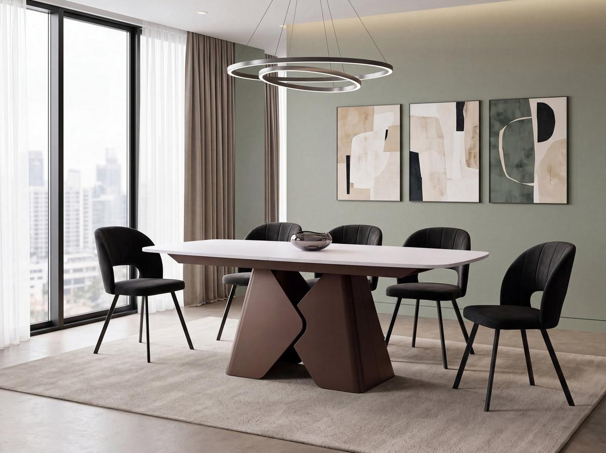 ESSTISCH Vanta rechteckig ausziehbar verlängerbar mit Braunem Metallgestell, Weiß 180-270/90/76 cm - Weiß/Braun, Holzwerkstoff/Metall (90/270/76cm) - WFL GROUP