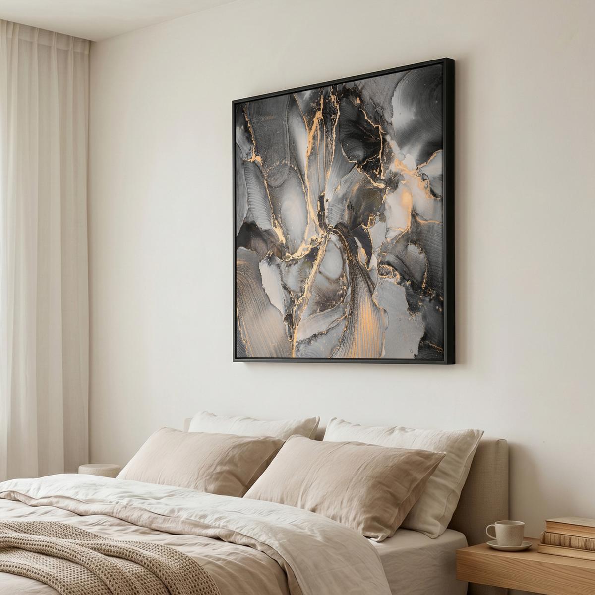 LEINWAND Bilder mit Rahmen - Grau - Luxus - Gold - Marmor - 90x90 - Dunkelgrau, Textil (90/90cm) - MuchoWow