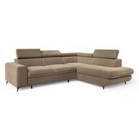 ECKSOFA VELISS Beige Veloursstoff mit Schlaffunktion - Beige, Holz (255/193cm) - MASSENO