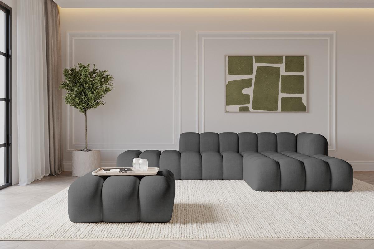 POUF OLEA-PUF 91x87x44 cm Dunkelgrau Velours Modular Sitzhocker - Anthrazit/Schwarz, Holzwerkstoff/Kunststoff (91/44/87cm) - ALTDECOR