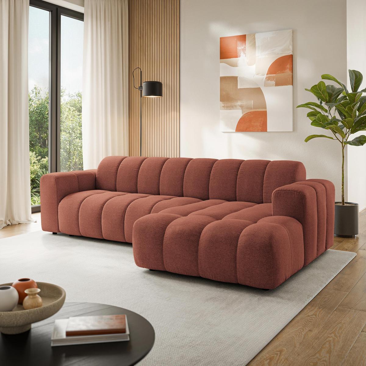 ECKSOFA SETIA Orange Strukturstoff mit Schlaffunktion - Orange, Holz (304/165cm) - MASSENO