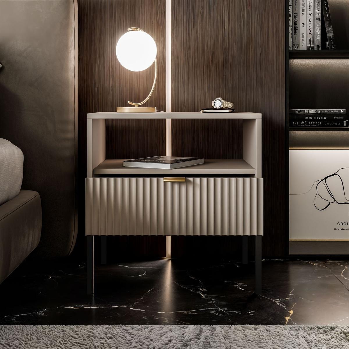 NACHTTISCH CORTADO S54 KASCHMIR - Beige, Holzwerkstoff (54/56/39cm) - Lookway