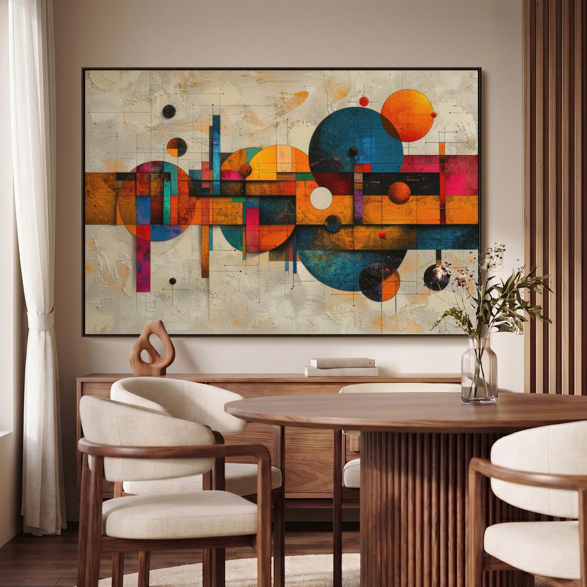 LEINWAND Bilder mit Rahmen - Vintage - Moderne Kunst - Orange - Geometrische Formen - 150x100 - Multicolor, Textil (150/100cm) - MuchoWow