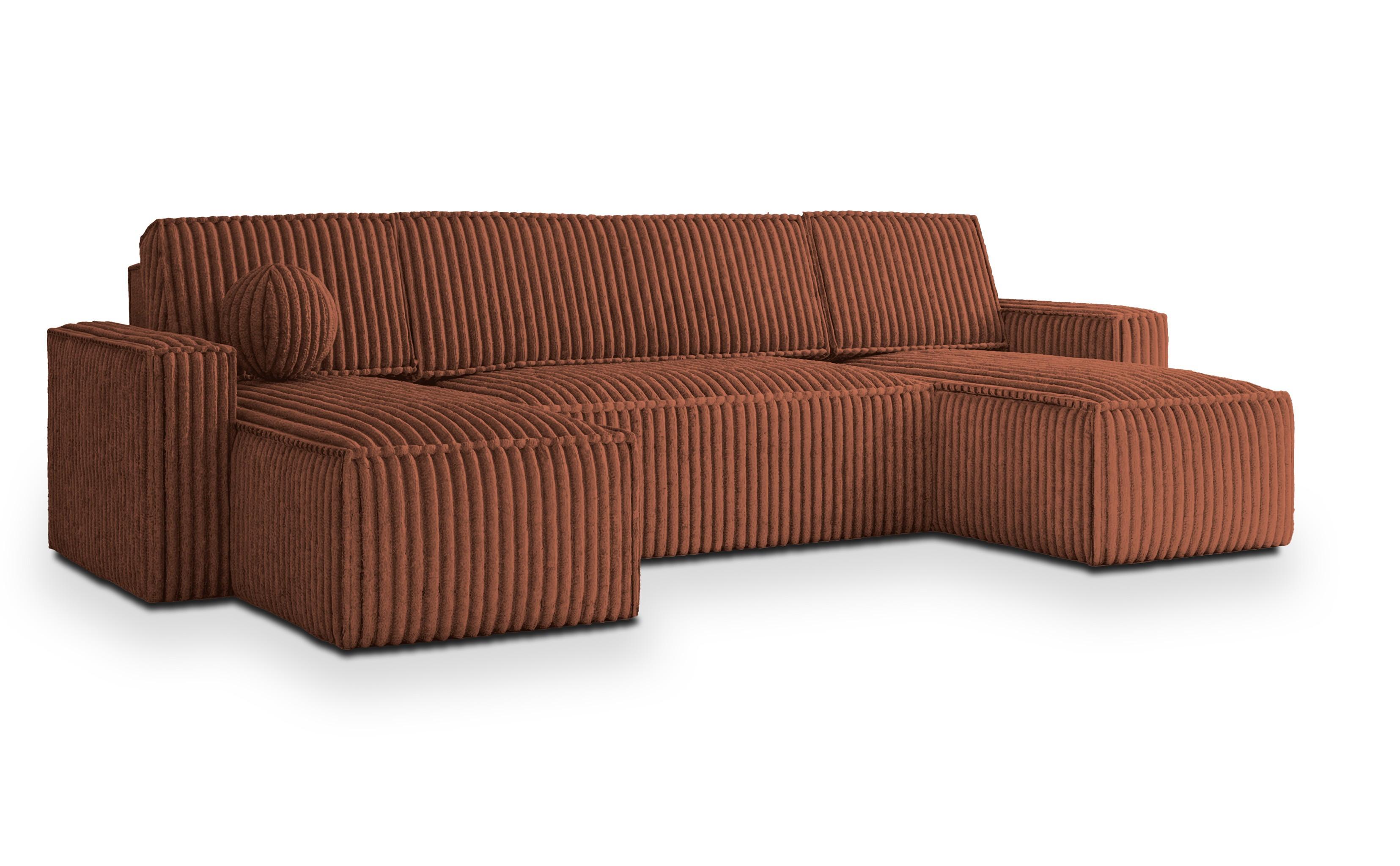 WOHNLANDSCHAFT PESANO T Braun Kordstoff mit Schlaffunktion - Braun/Grau, Holz/Kunststoff (306/85/140cm) - MASSENO