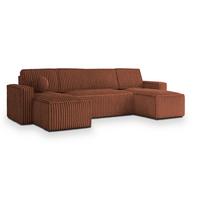 WOHNLANDSCHAFT PESANO T Braun Kordstoff mit Schlaffunktion - Braun/Grau, Holz/Kunststoff (306/85/140cm) - MASSENO