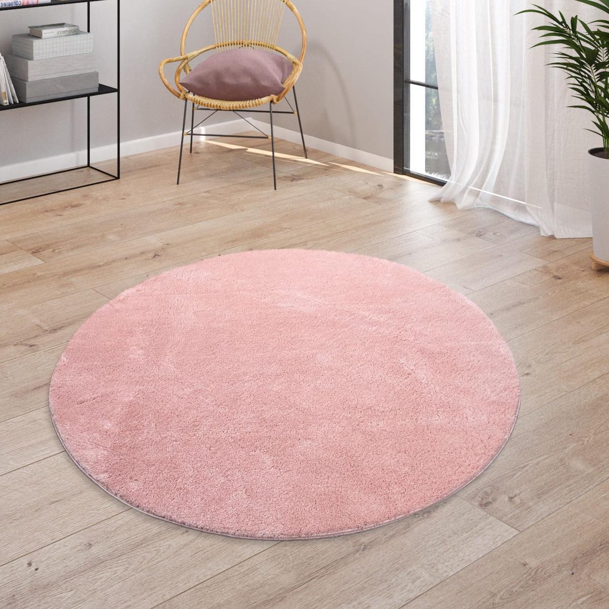 KURZFLORTEPPICH, einfarbig, Hellrosa, Ø 120 cm - Rosa, Textil (120/120cm) - KADIMA DESIGN