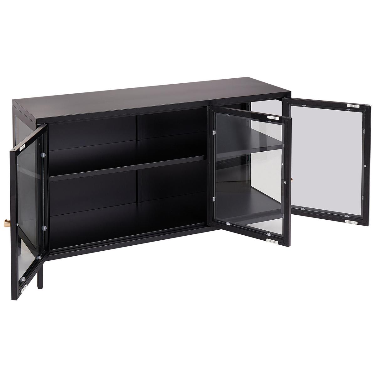 SIDEBOARD mit Glastüren Metall 115 cm Schwarz Newport - Schwarz, Metall (115/65/35cm) - Beliani