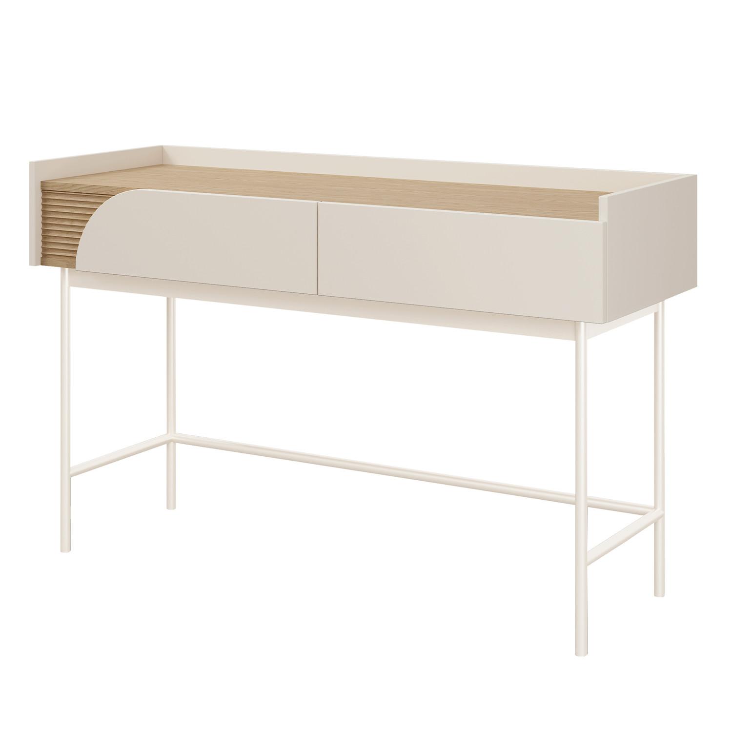 KONSOLENTISCH Camel mit 2 Schubladen und geriffeltem Detail, 120 cm, Frühlingseiche + Macadamia - Eichefarben/Beige, Holzwerkstoff/Metall (42/122/80cm) - Beautysofa
