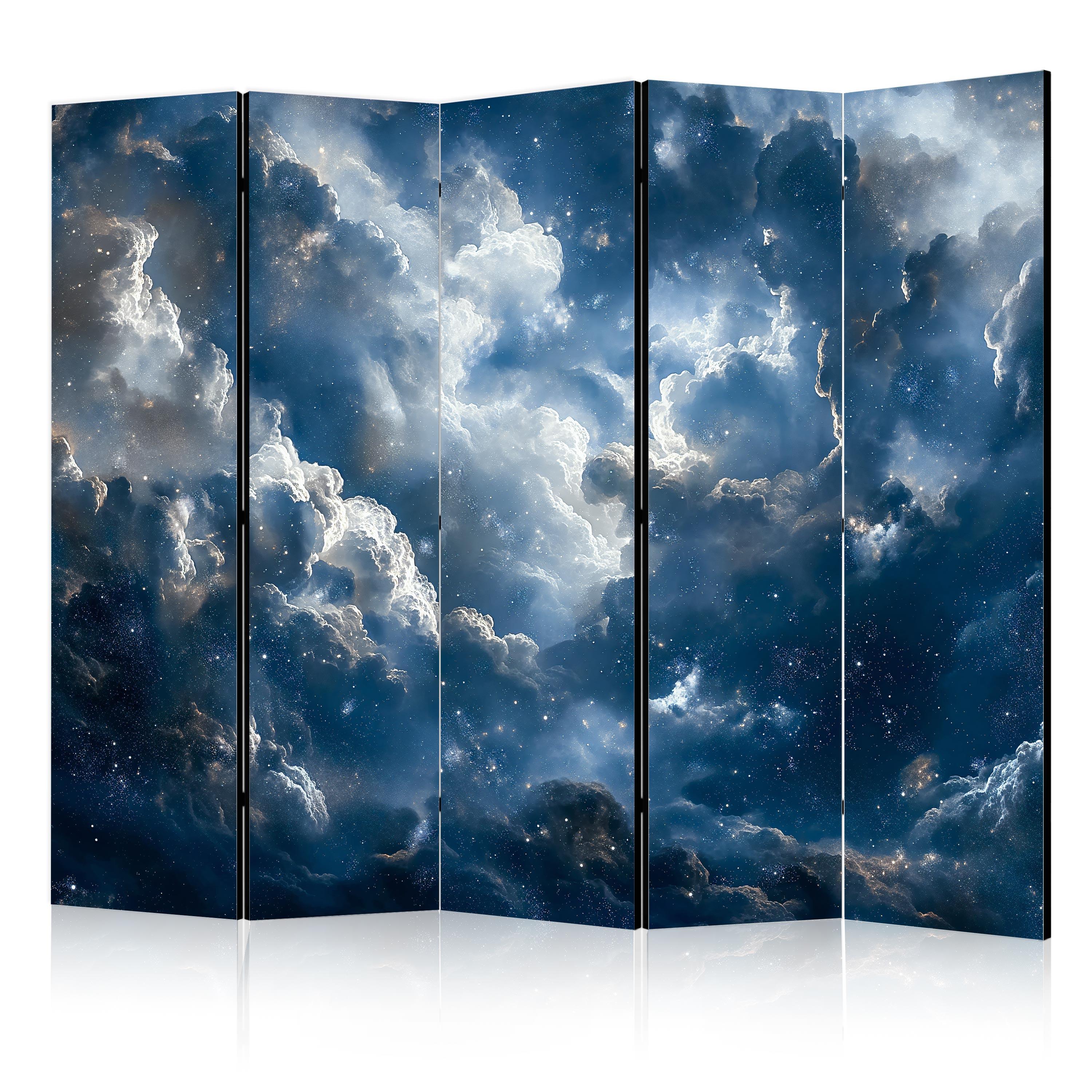 PARAVENT Einseitig Bedruckter 5-tlg 225x172 cm Sterne Wolken - Blau, Holz/Textil (225/172/3cm) - Muralo