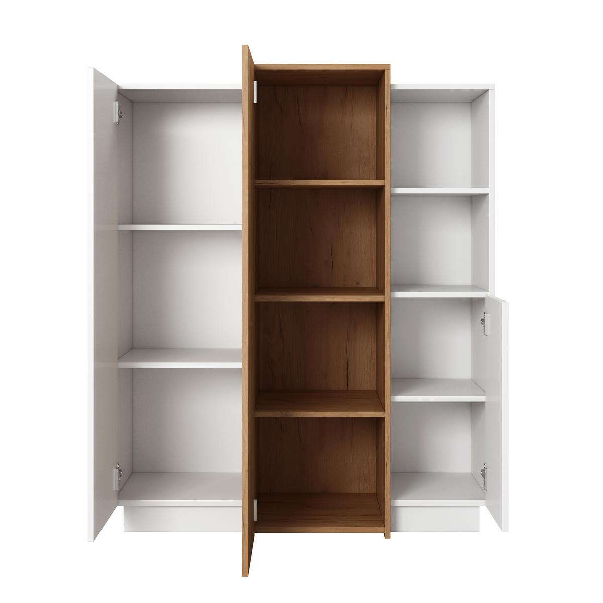 HIGHBOARD TRES 110/134/45 cm mit 3 Türen Weiß - Orange/Weiß, Holzwerkstoff (110/134/45cm) - MASSENO