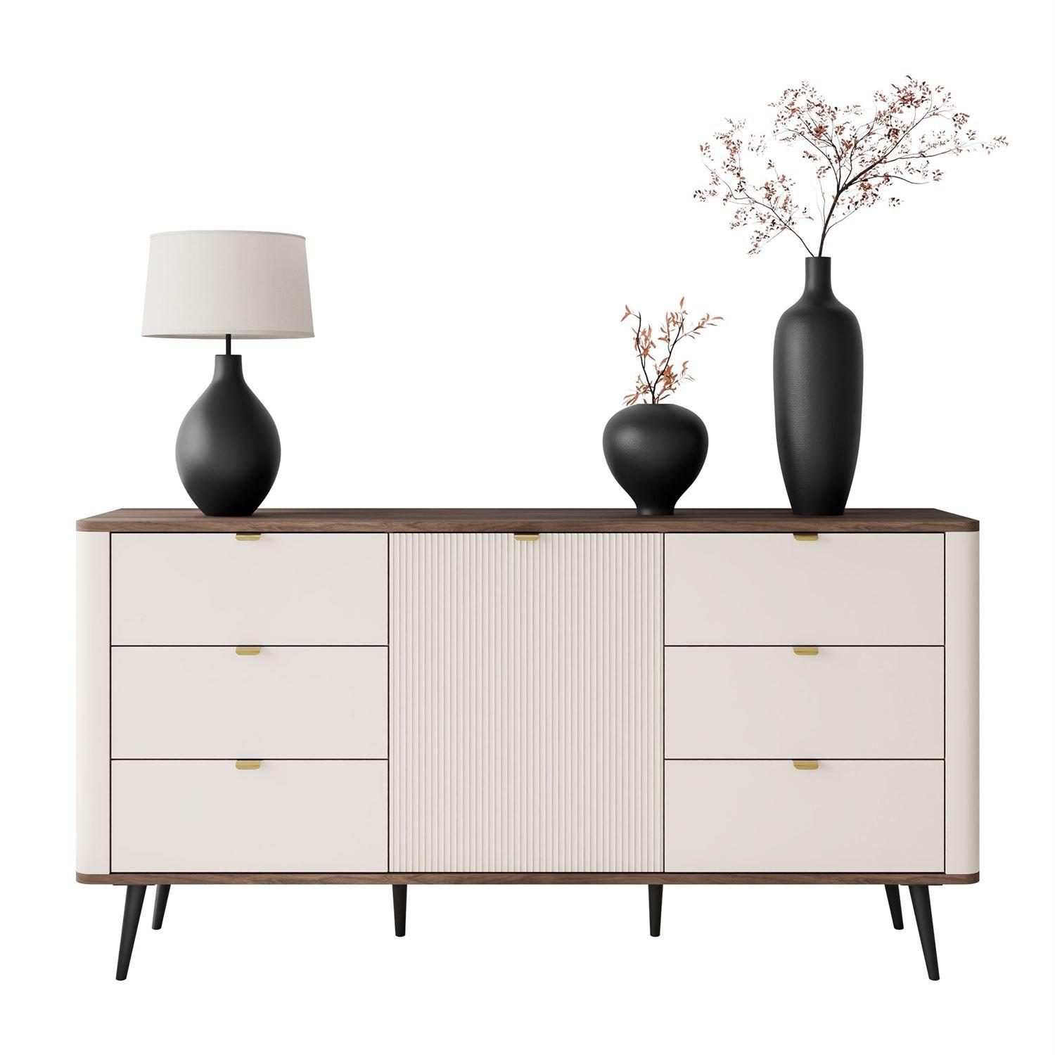 KOMMODE für den Flur AUTUMN 1D6S mit sechs Schubladen, Kaschmir / Nussbaum - Beige/Braun, Holzwerkstoff (160/82/40cm) - Lookway