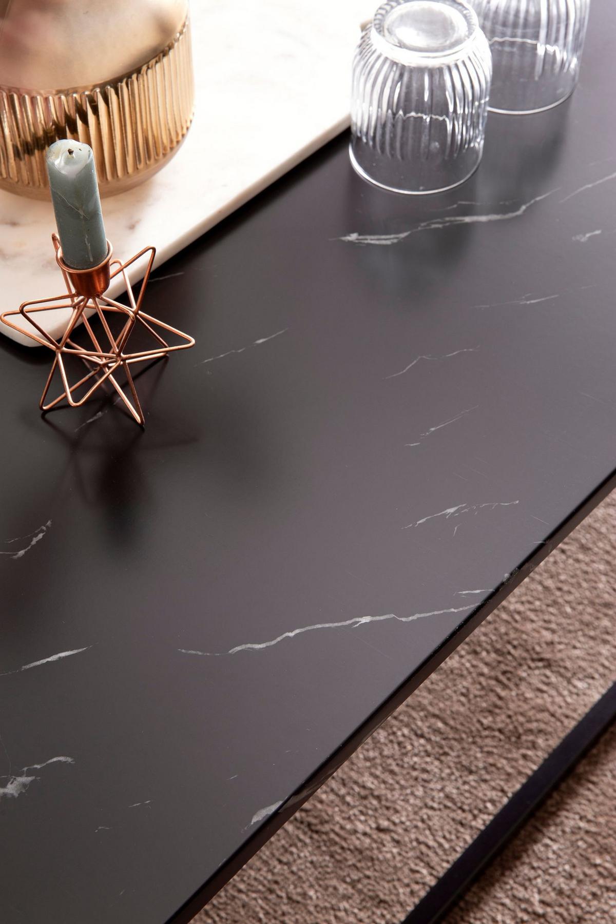 COUCHTISCH mit Marmor-Optik und Metall-Gestell, Eckig, Schwarz 100x60x40 cm - Schwarz, Holzwerkstoff/Metall (60/100/40cm) - KADIMA DESIGN